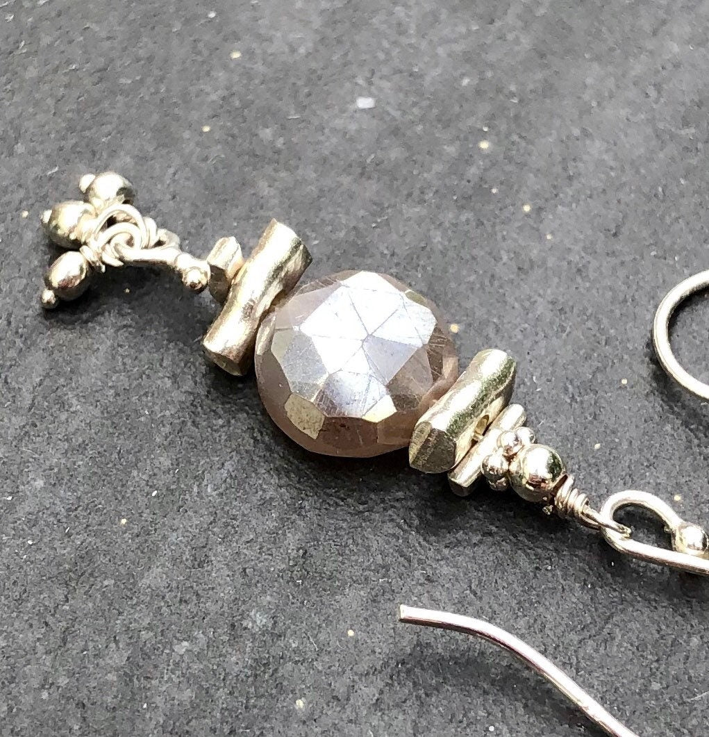 MossberryandStone Mystic Moonstone Sterling Silver Beaded Dangle Earrings