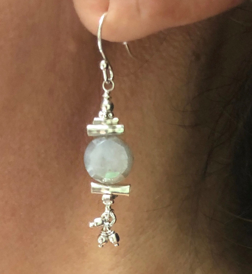 MossberryandStone Mystic Moonstone Sterling Silver Beaded Dangle Earrings