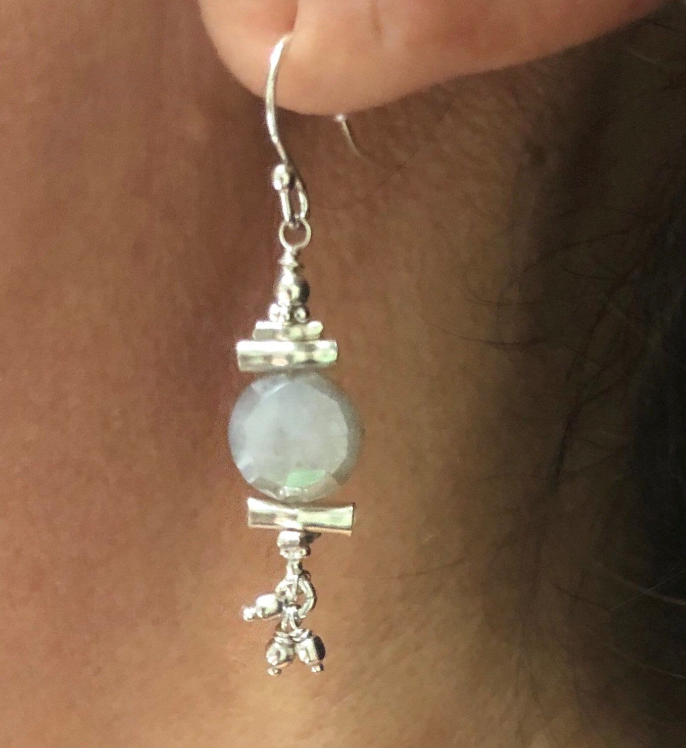 MossberryandStone Mystic Moonstone Sterling Silver Beaded Dangle Earrings