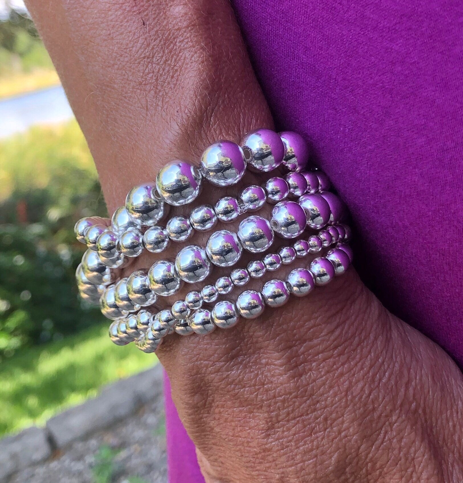 MossberryandStone Silver Hematite Stacking Beaded Bracelet