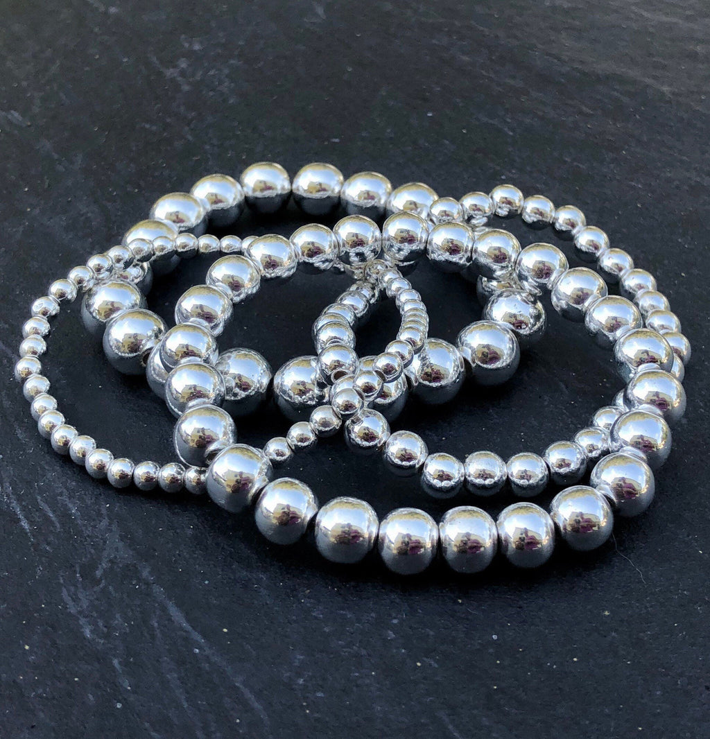 MossberryandStone Silver Hematite Stacking Beaded Bracelet