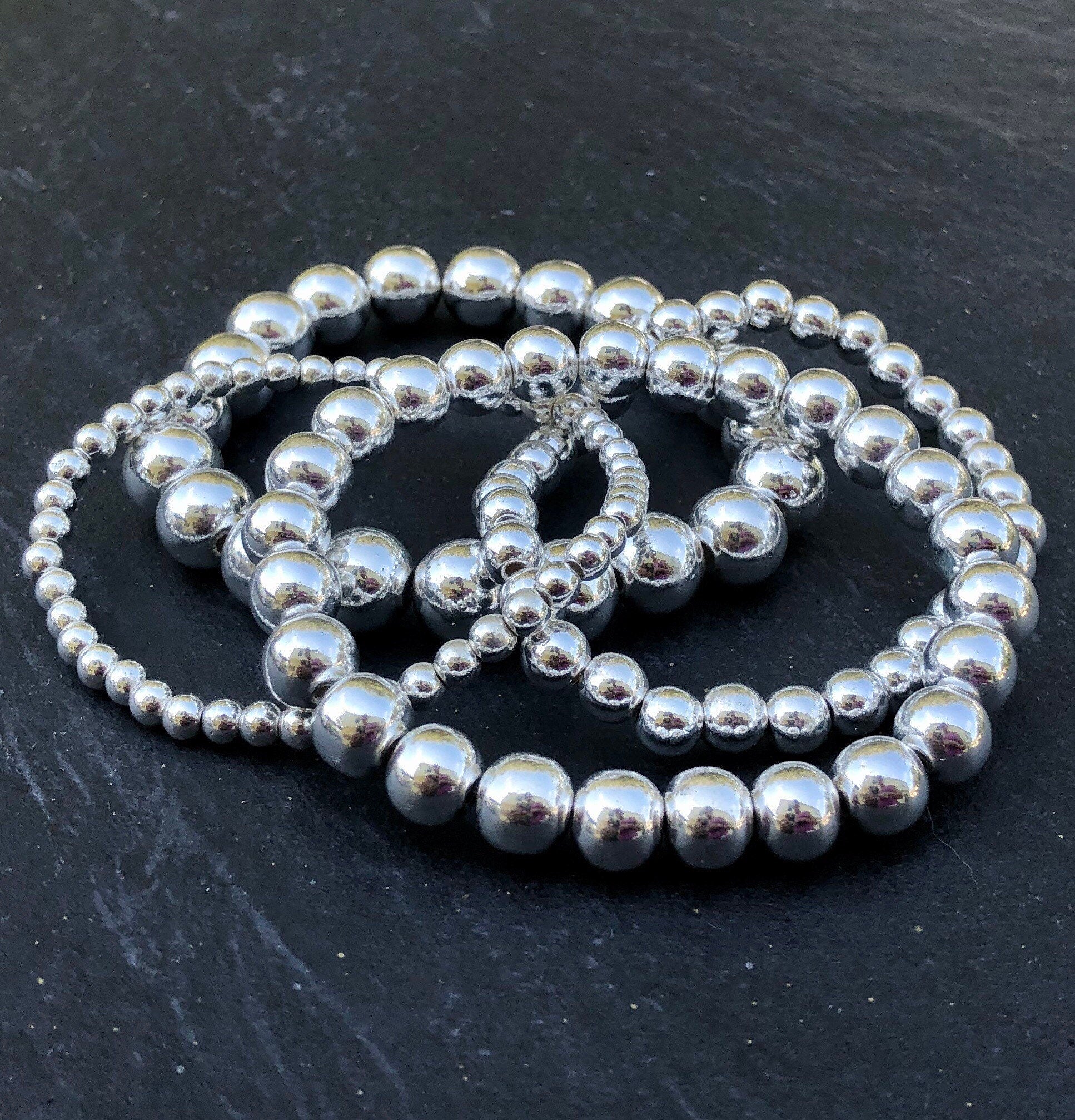 MossberryandStone Silver Hematite Stacking Beaded Bracelet