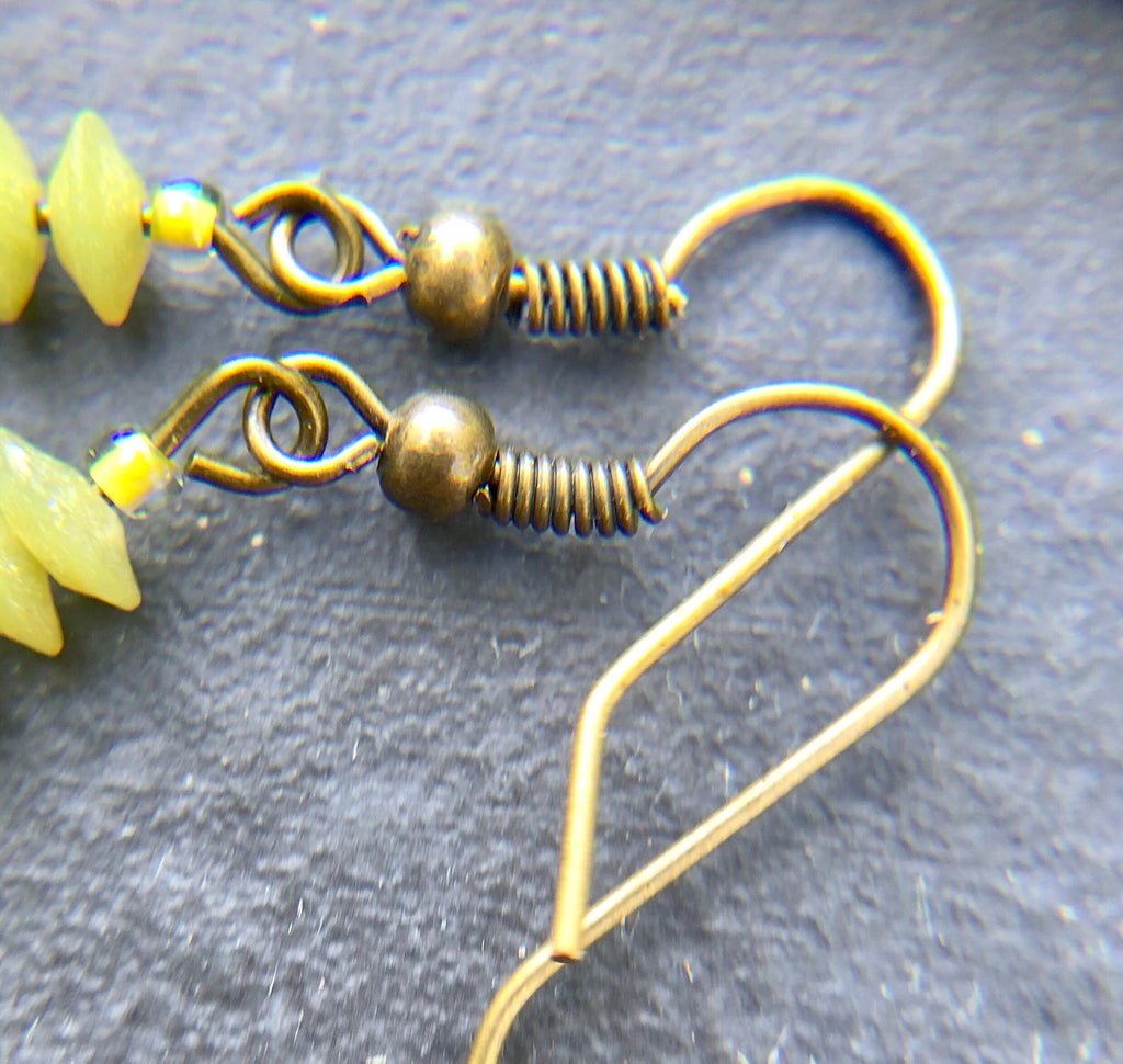 MossberryandStone Olive Jade Antique Bronze Boho Dangle Earrings