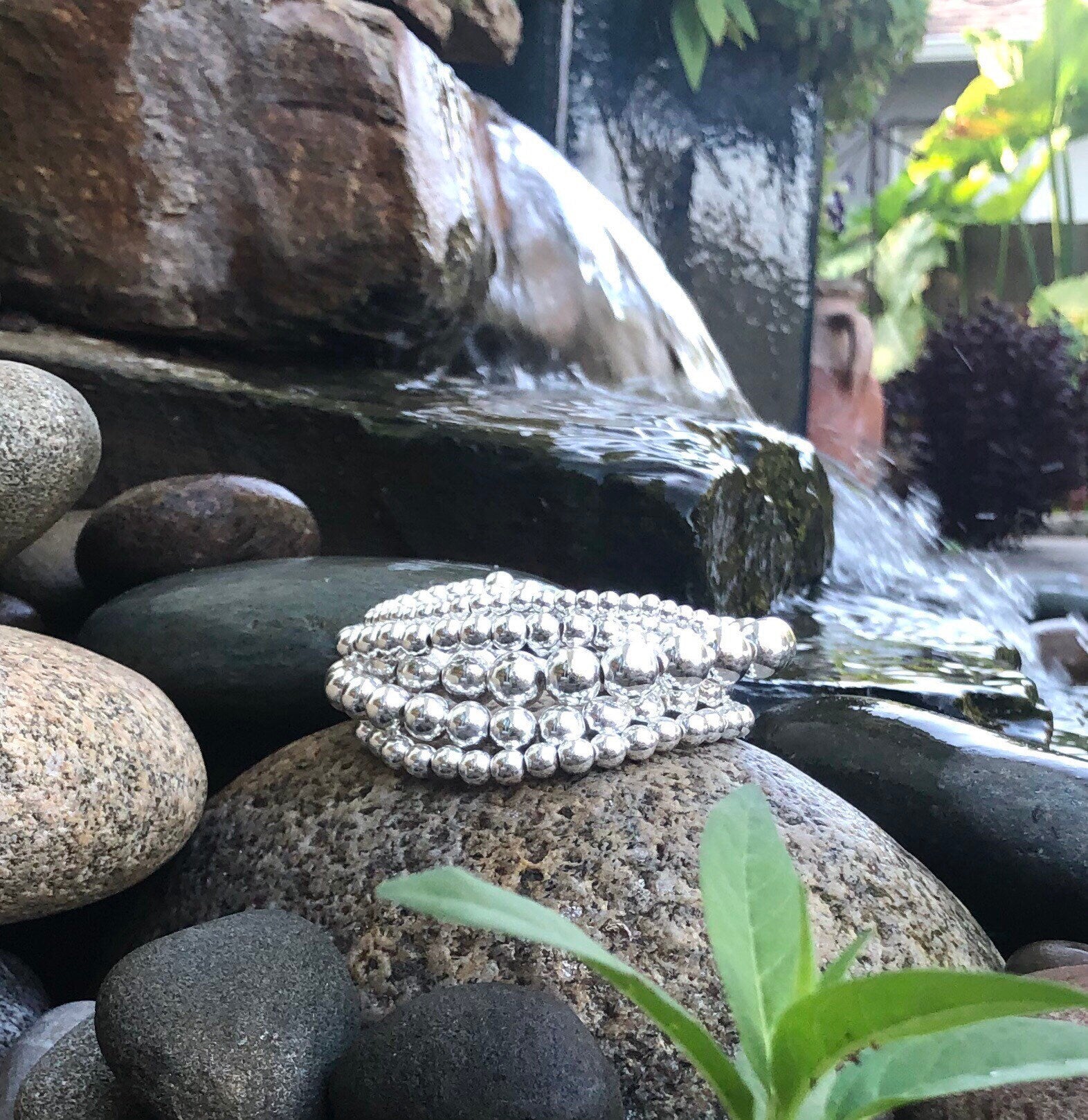MossberryandStone Silver Hematite Stacking Beaded Bracelet