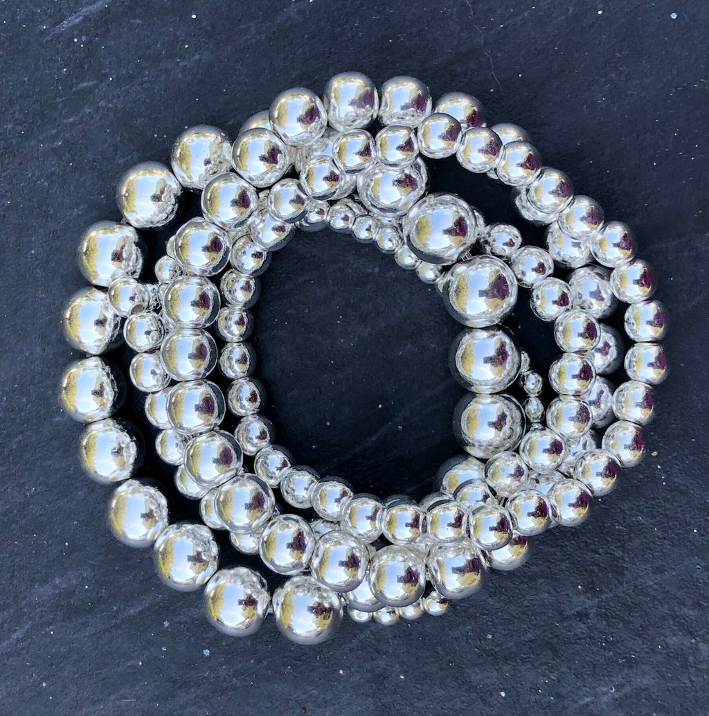 MossberryandStone Silver Hematite Stacking Beaded Bracelet