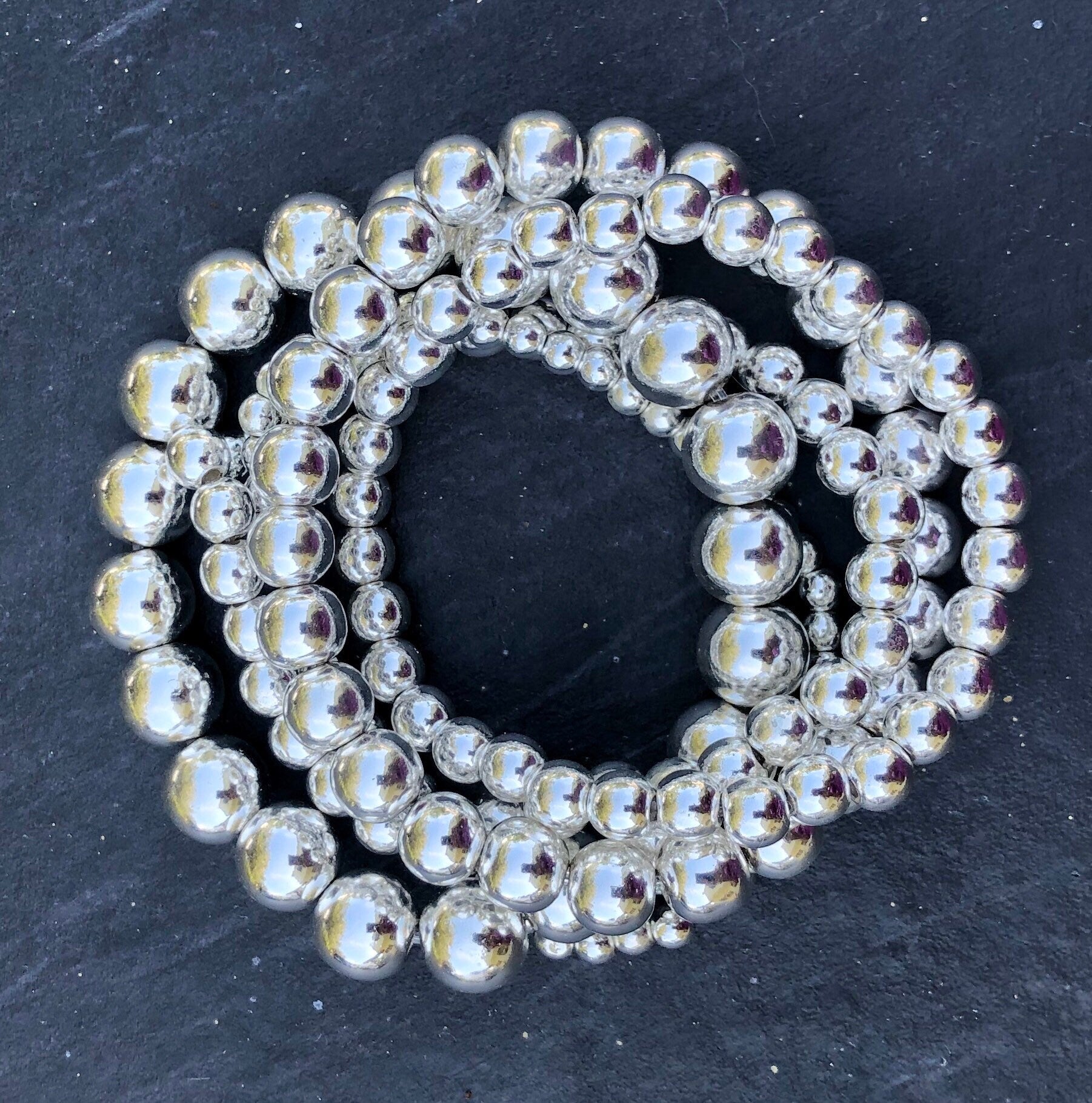 MossberryandStone Silver Hematite Stacking Beaded Bracelet
