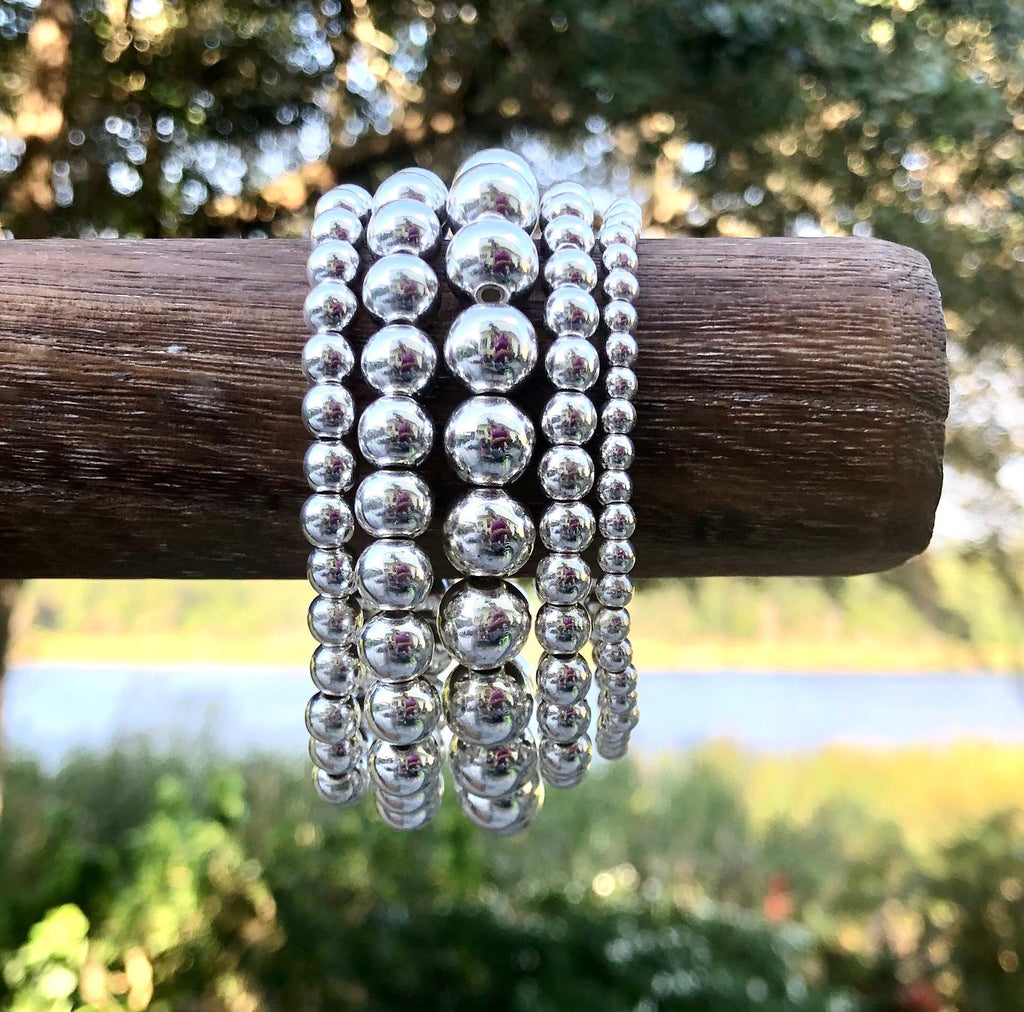 MossberryandStone Silver Hematite Stacking Beaded Bracelet