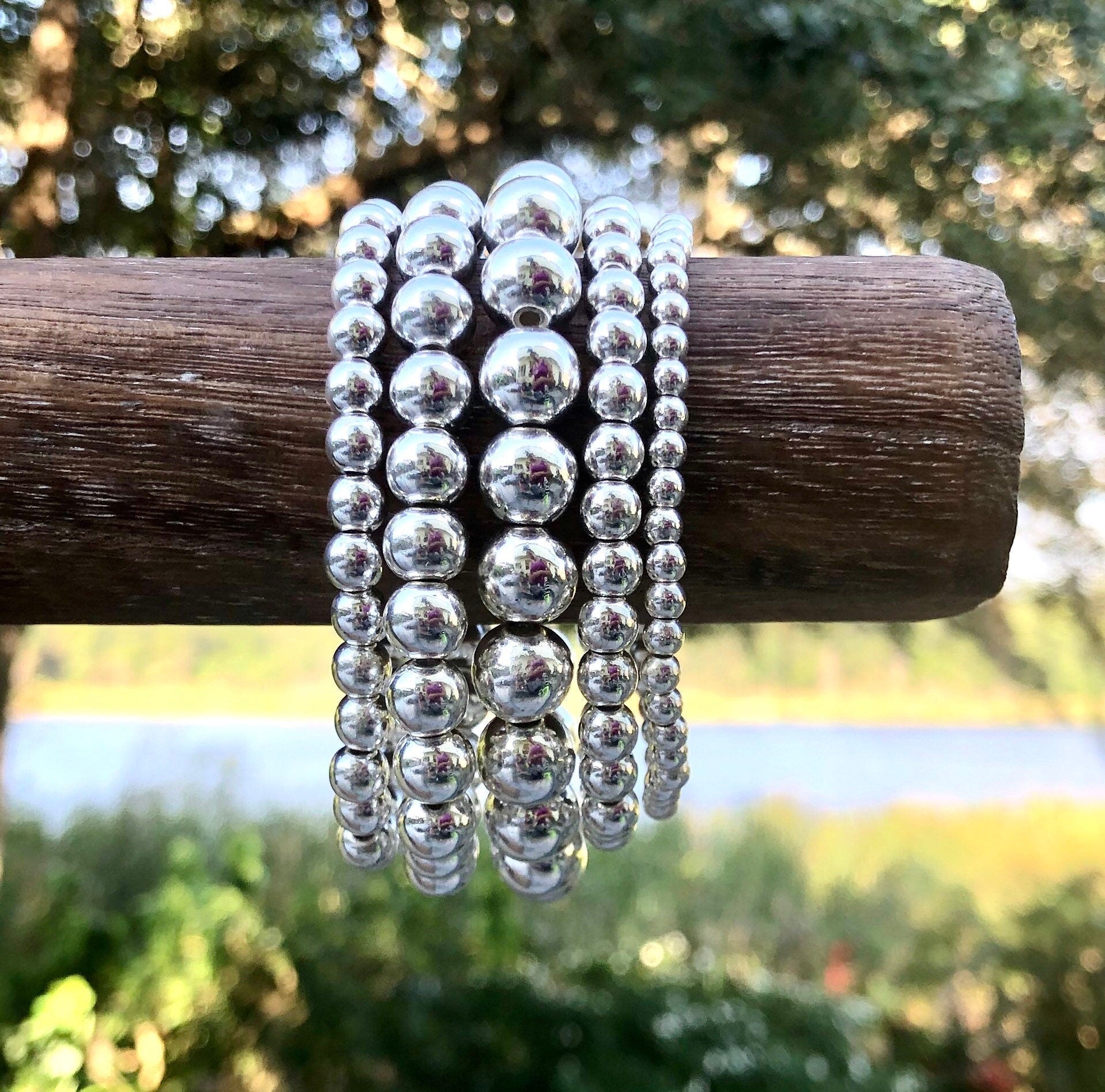 MossberryandStone Silver Hematite Stacking Beaded Bracelet