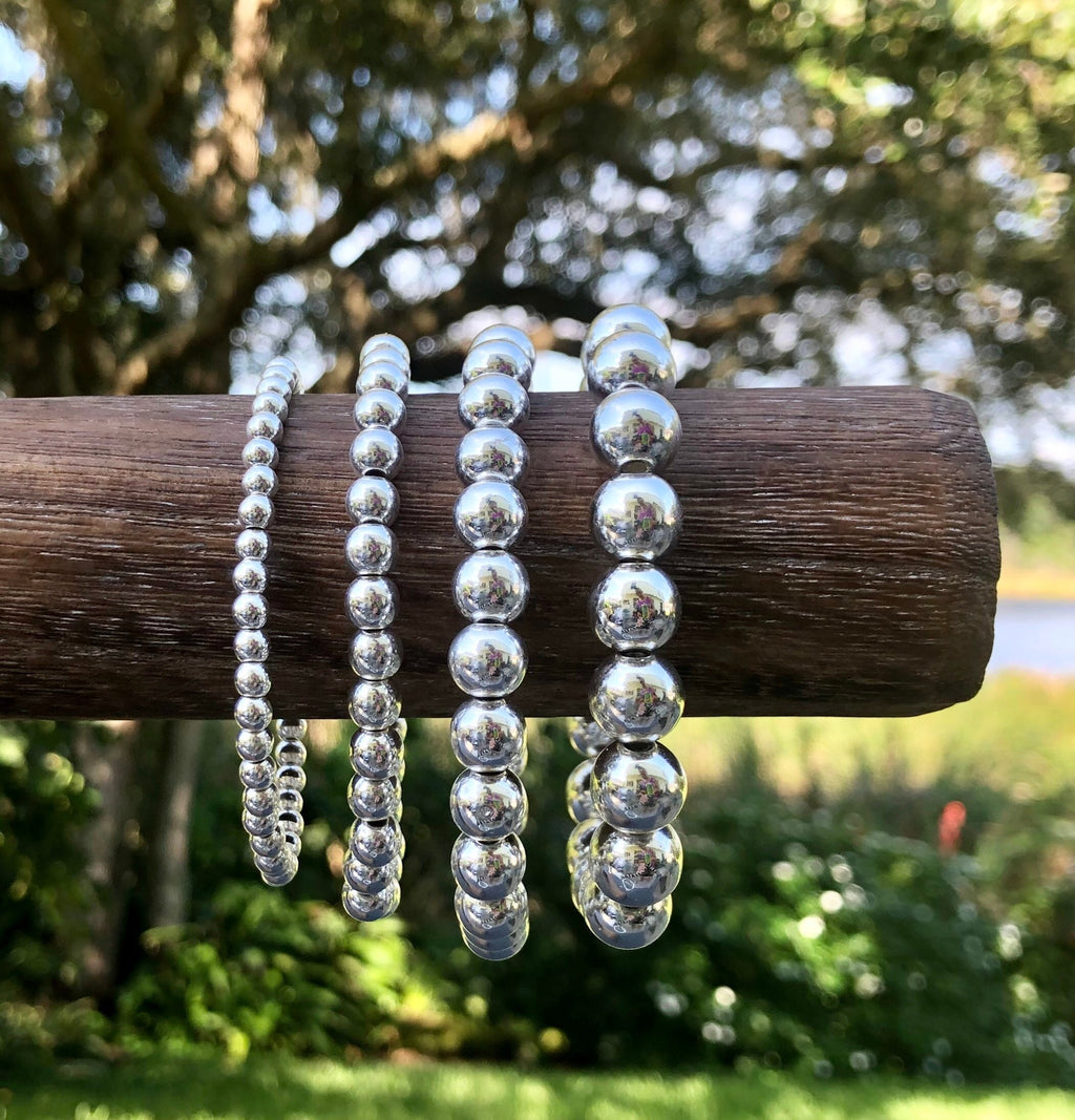 MossberryandStone Silver Hematite Stacking Beaded Bracelet