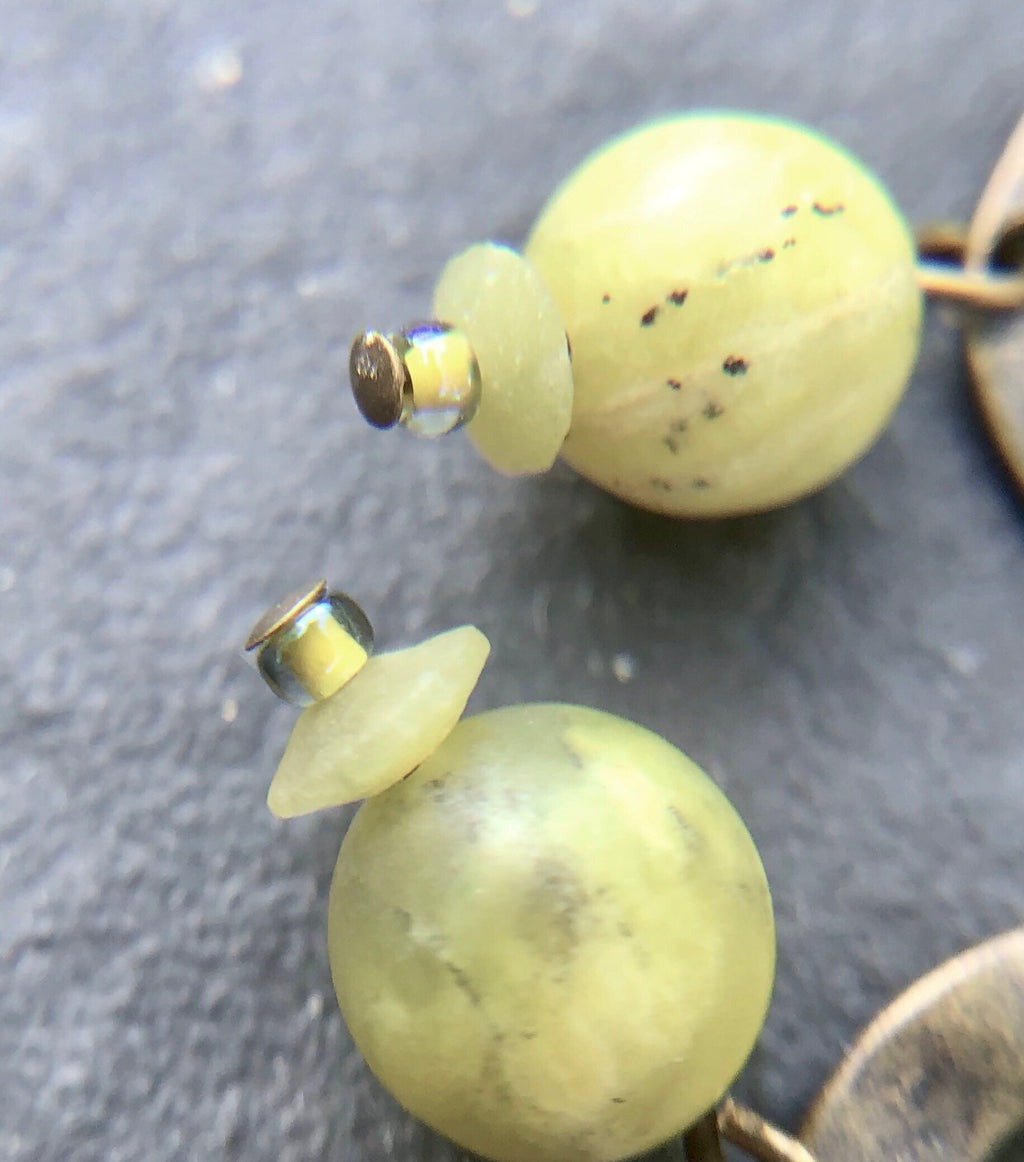 MossberryandStone Olive Jade Antique Bronze Boho Dangle Earrings