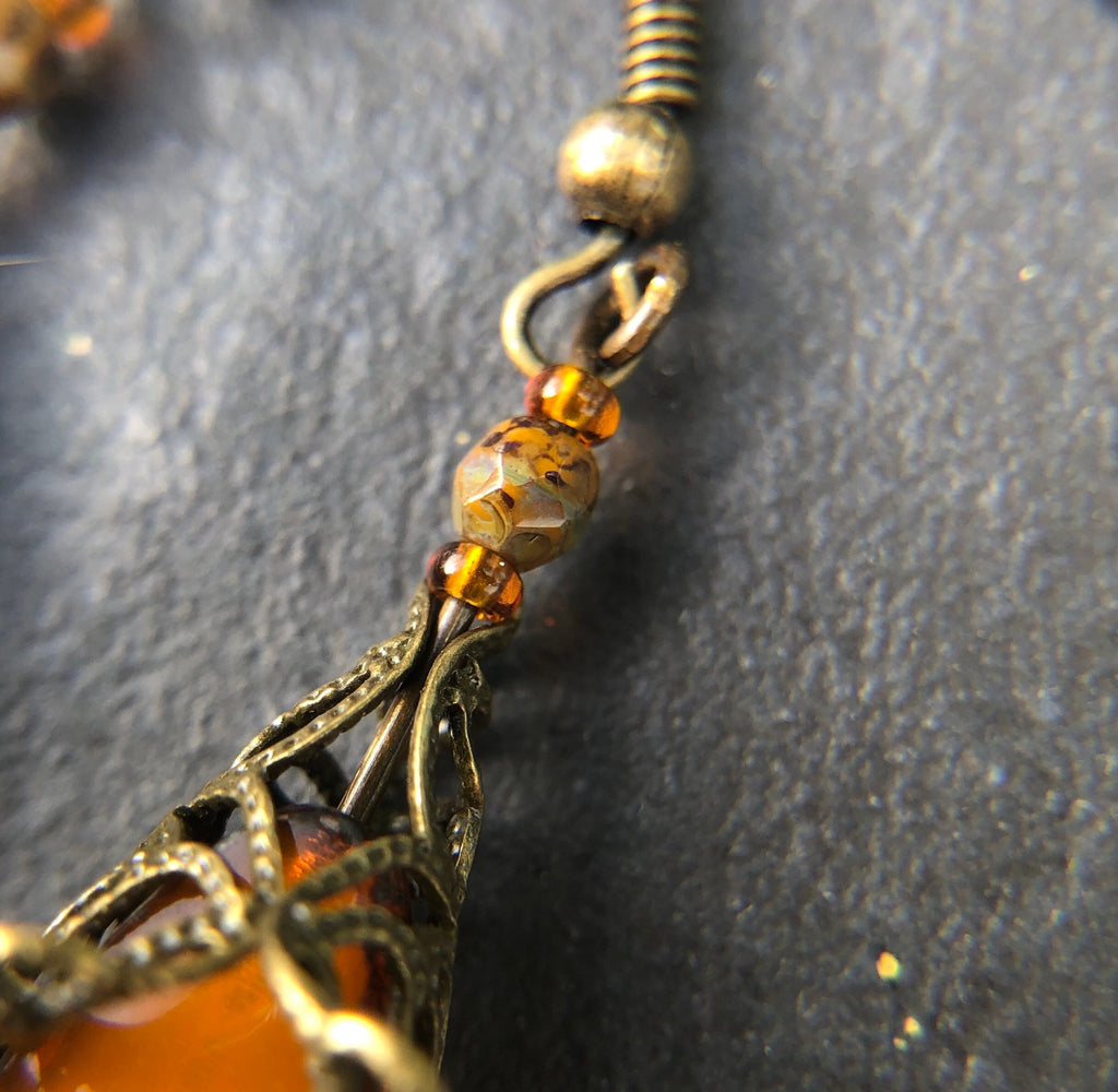 MossberryandStone Autumn Harvest Czech Glass Dangle Earrings Antique Bronze