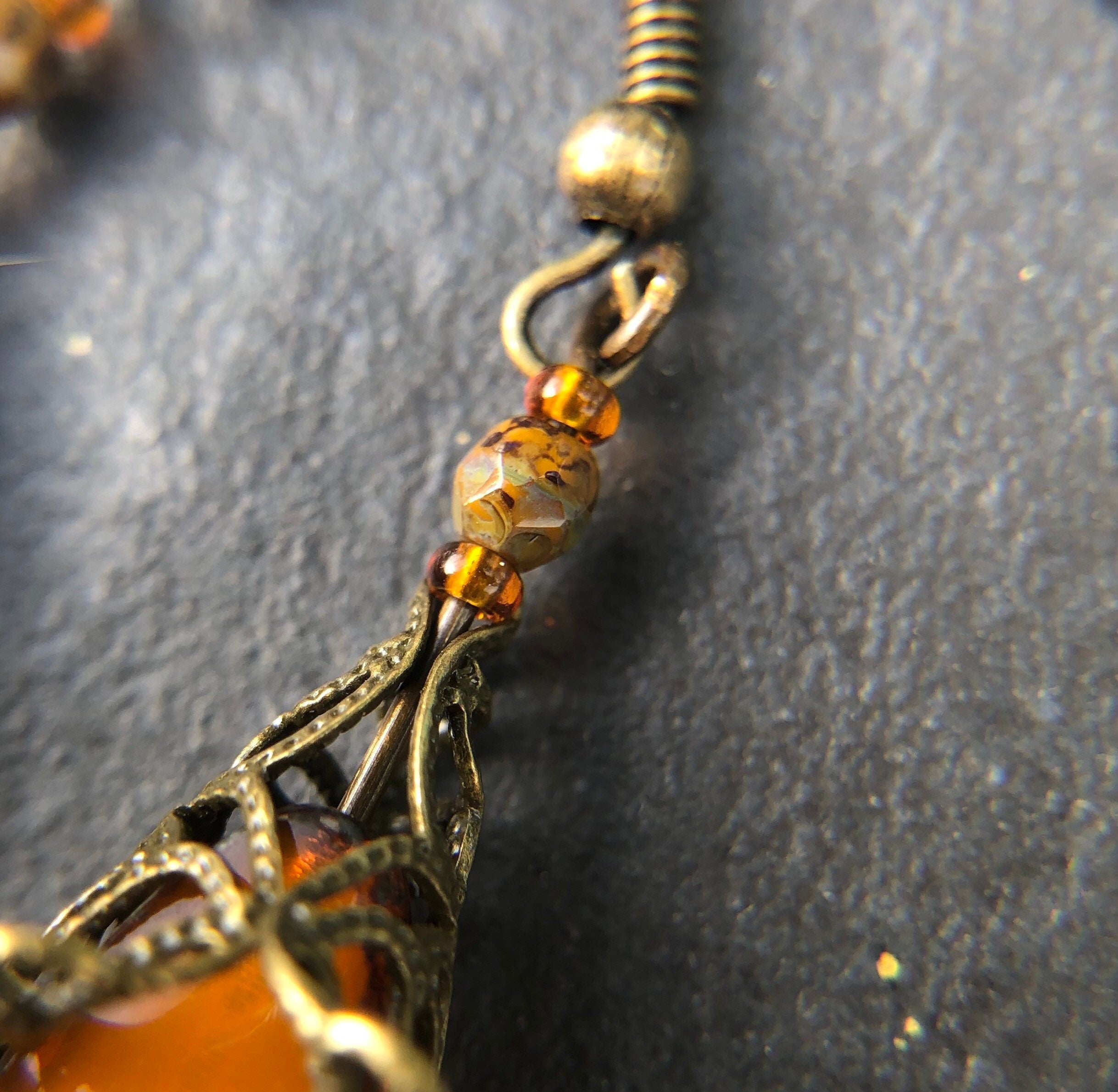MossberryandStone Autumn Harvest Czech Glass Dangle Earrings Antique Bronze