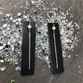 MossberryandStone Black Leather Dangle Earrings With CZ Pave Silver Bar
