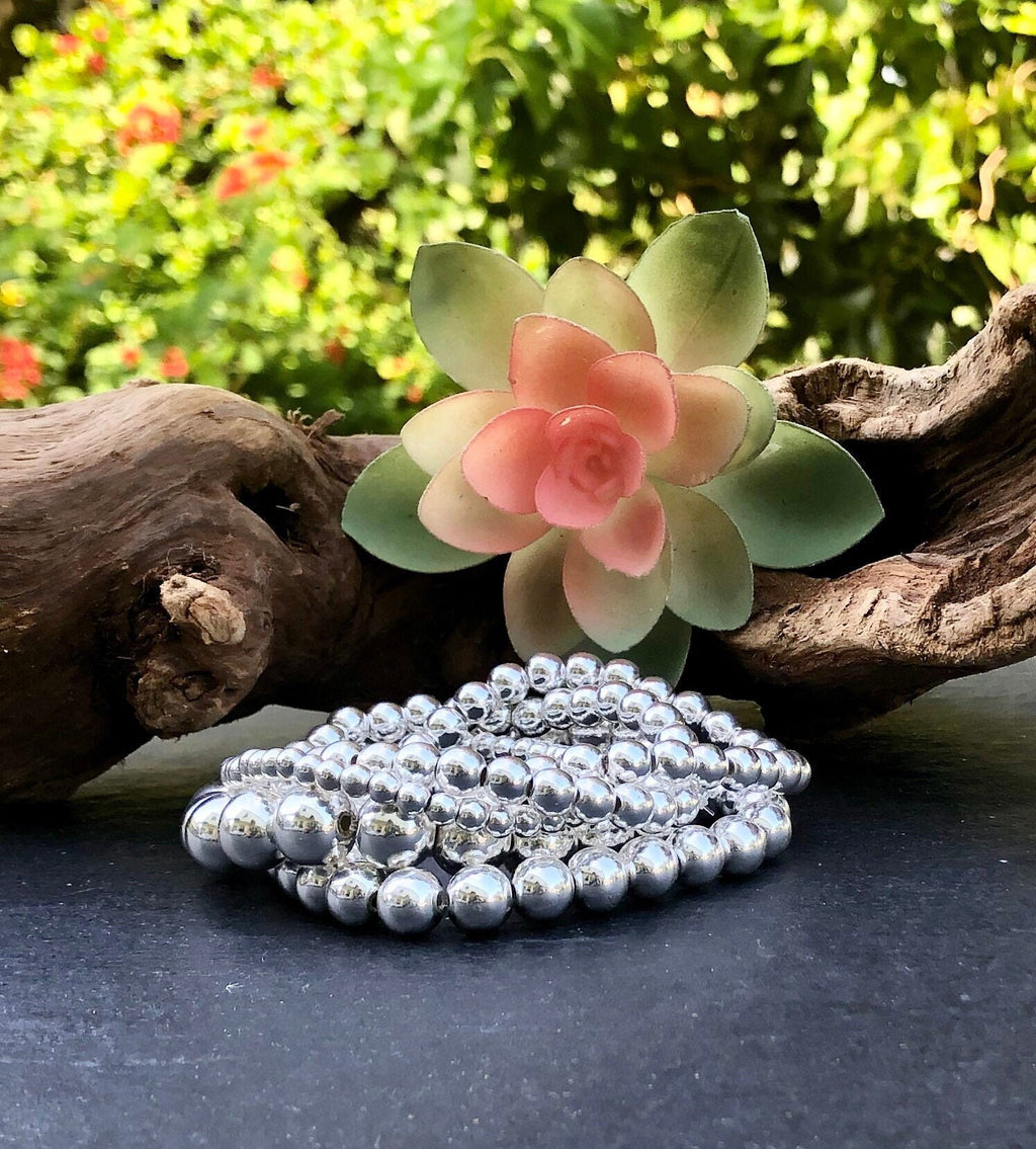 MossberryandStone Silver Hematite Stacking Beaded Bracelet
