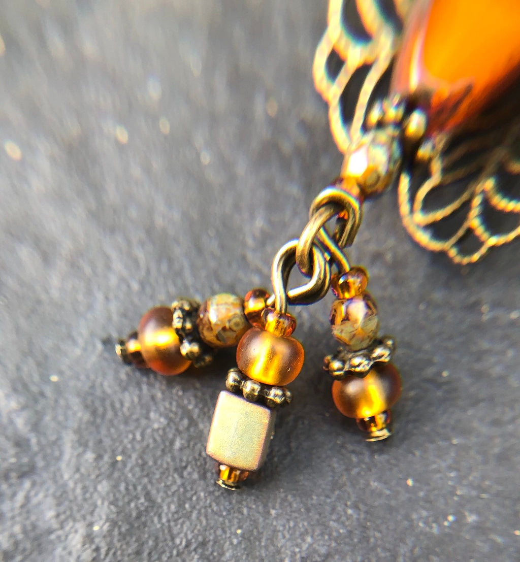 MossberryandStone Autumn Harvest Czech Glass Dangle Earrings Antique Bronze