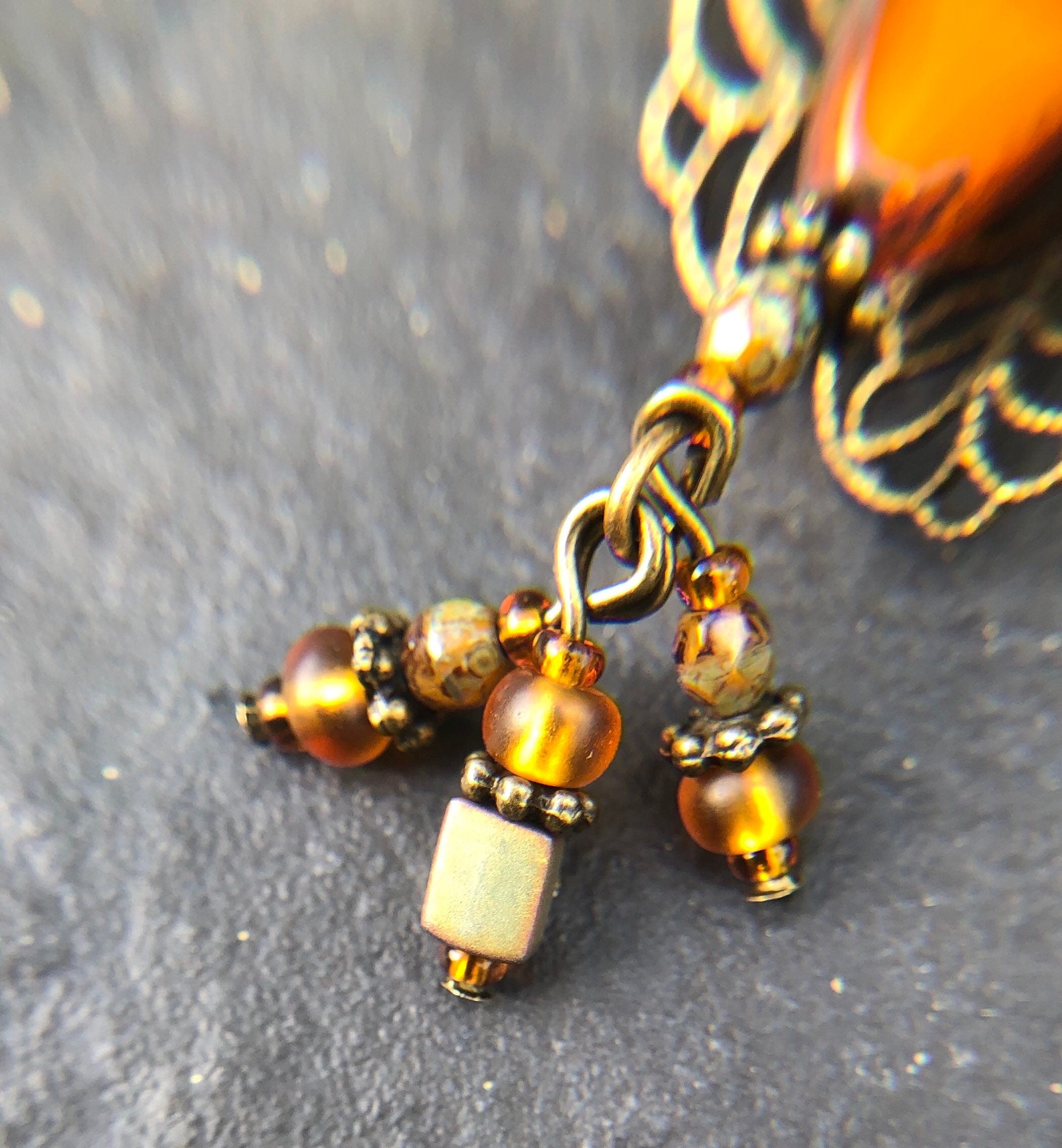 MossberryandStone Autumn Harvest Czech Glass Dangle Earrings Antique Bronze