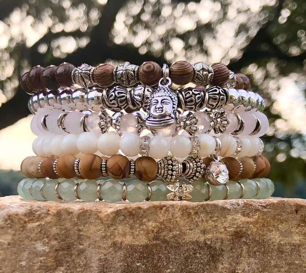 MossberryandStone Spring Fling Beaded Bracelet Stack 6mm Natural Stones