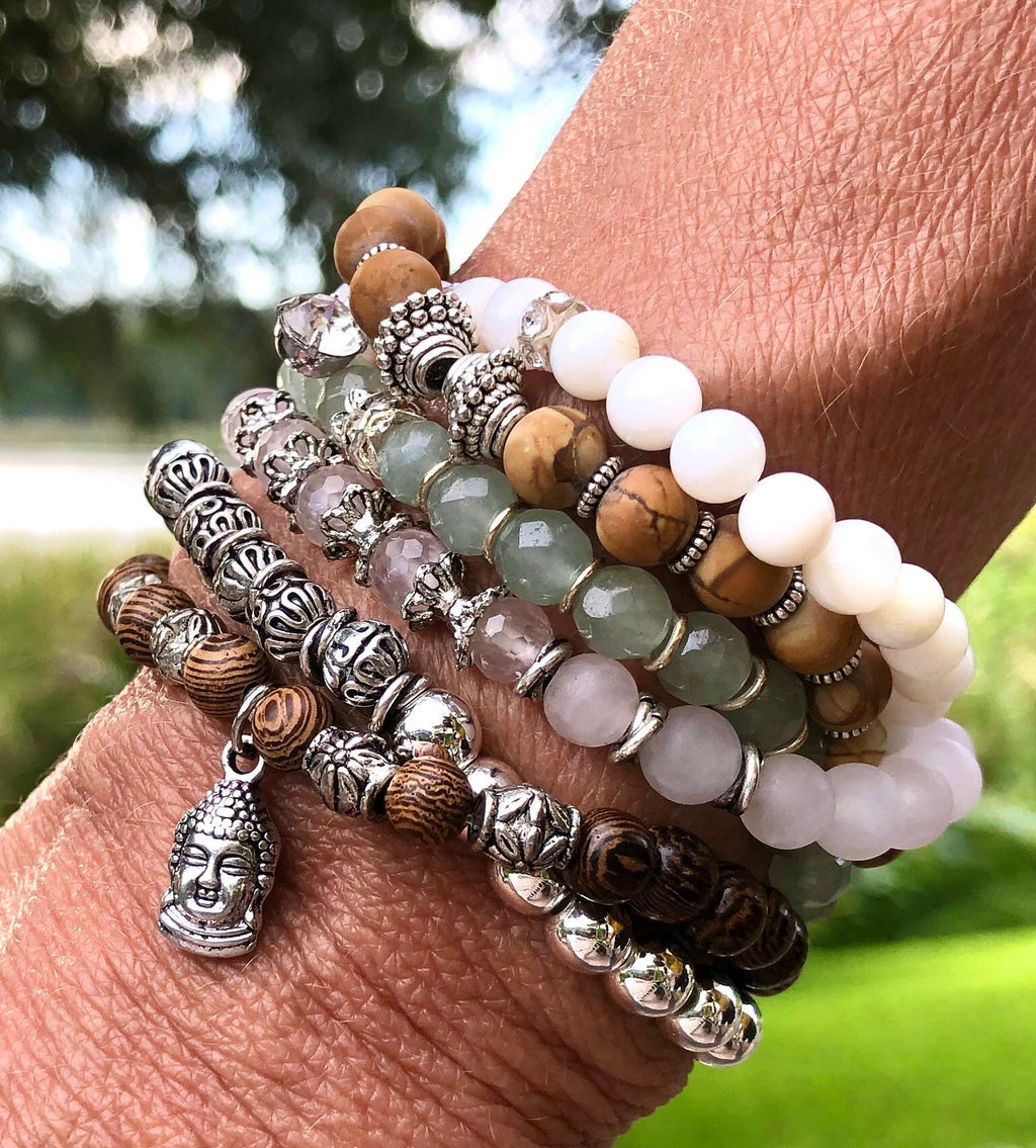 MossberryandStone Spring Fling Beaded Bracelet Stack 6mm Natural Stones