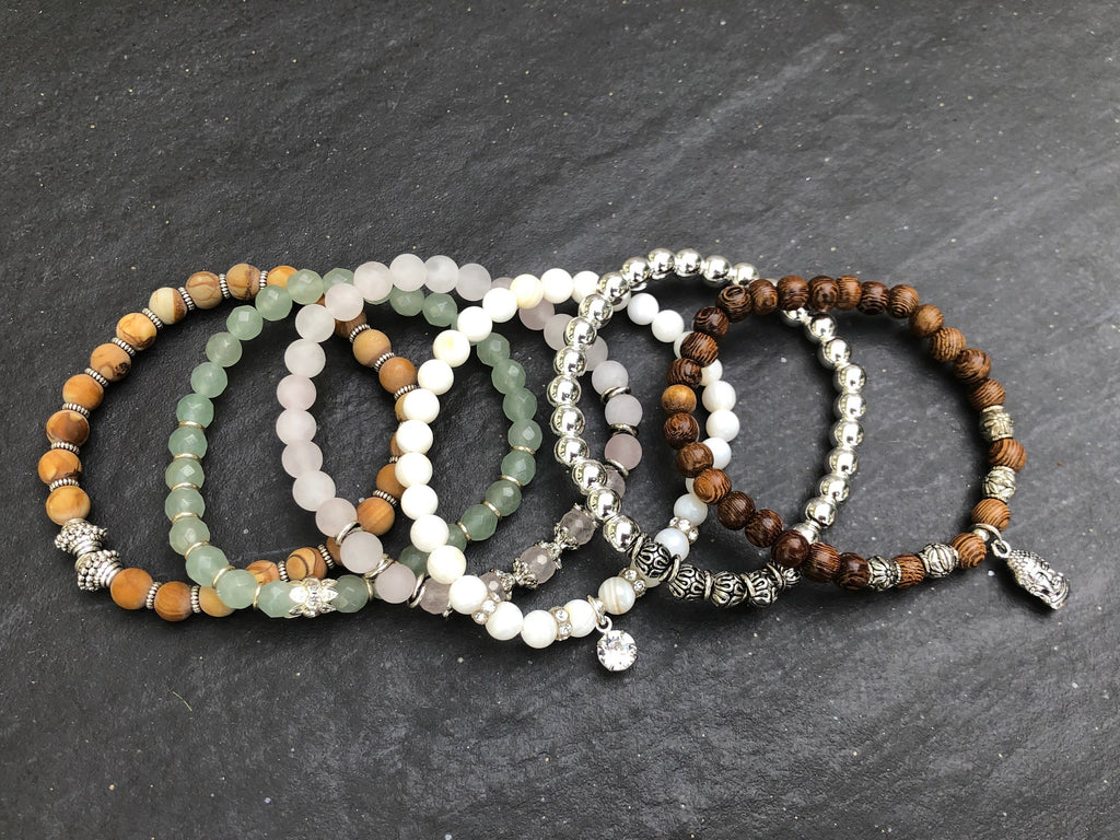 MossberryandStone Spring Fling Beaded Bracelet Stack 6mm Natural Stones