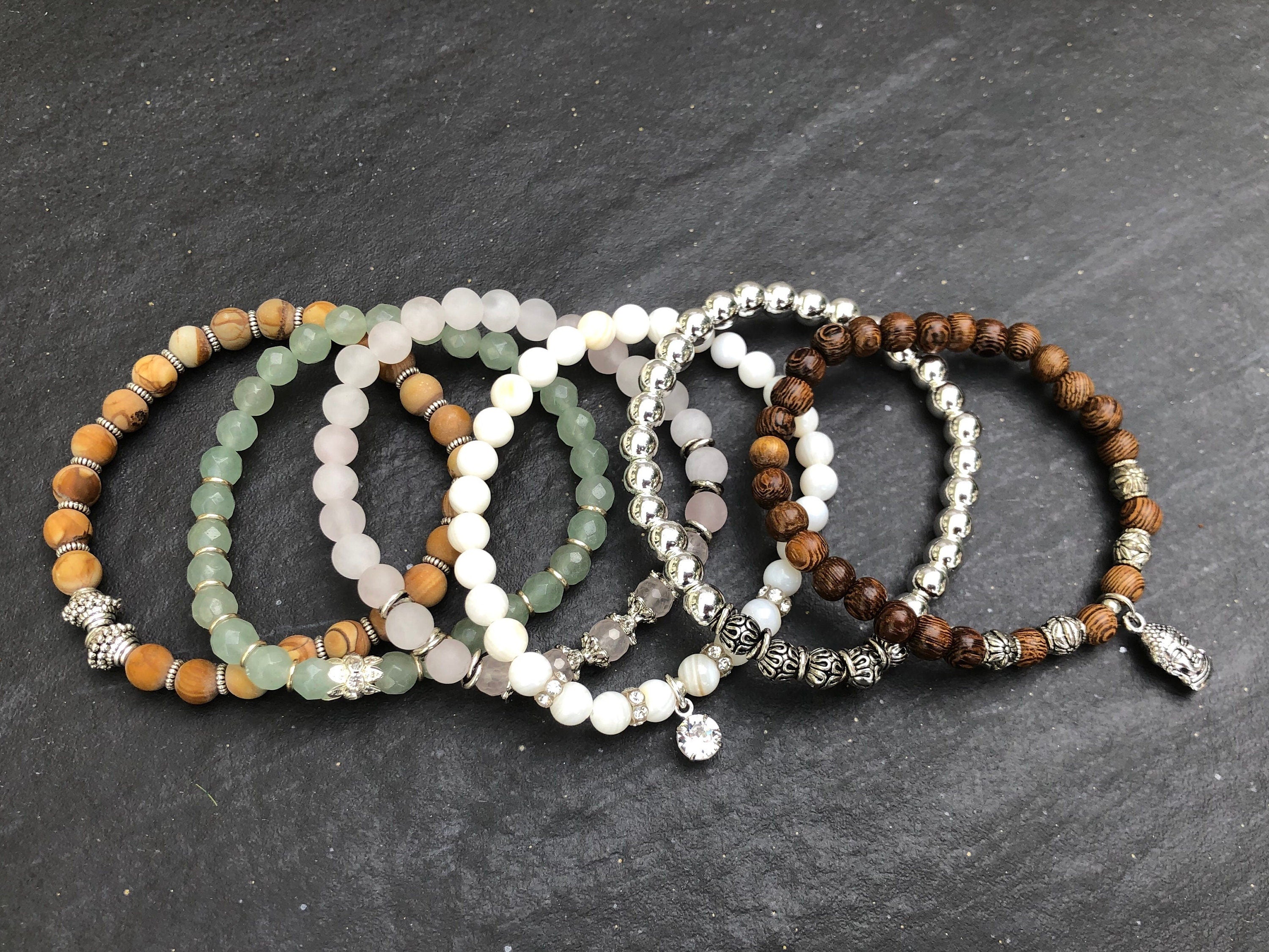 MossberryandStone Spring Fling Beaded Bracelet Stack 6mm Natural Stones