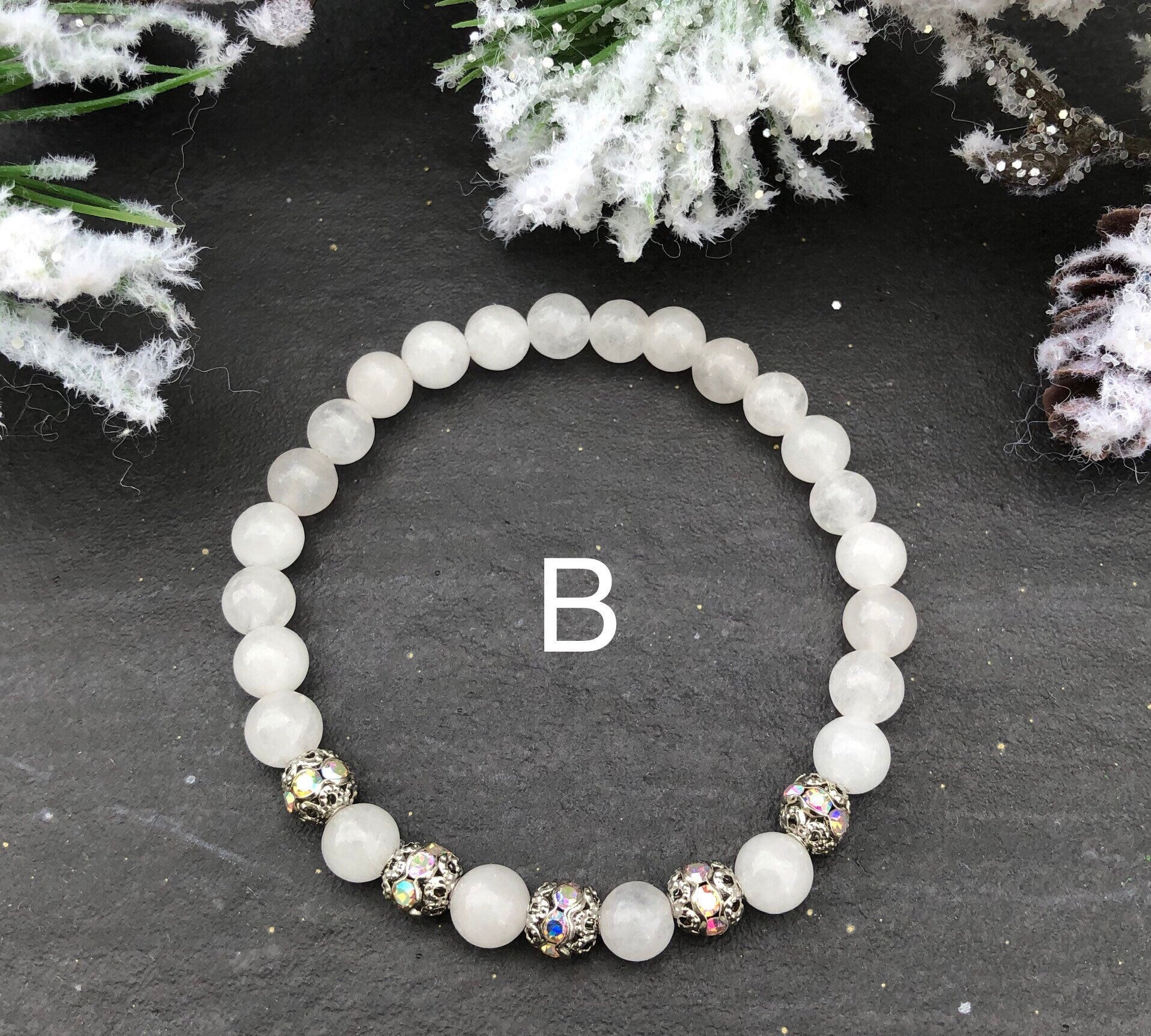 MossberryandStone Winter Wonderland Beaded Bracelet Stack with Sparkling Charms