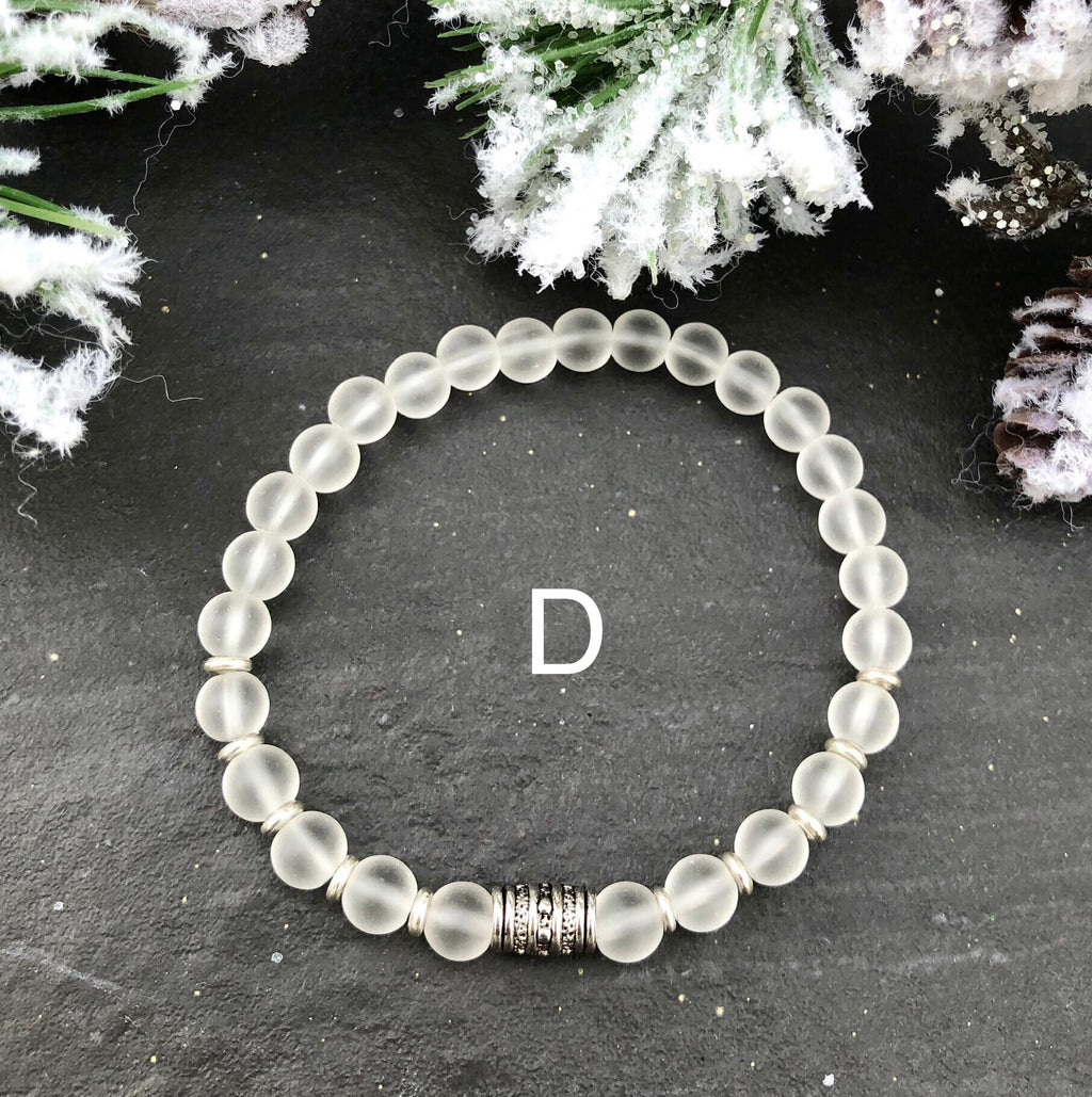MossberryandStone Winter Wonderland Beaded Bracelet Stack with Sparkling Charms