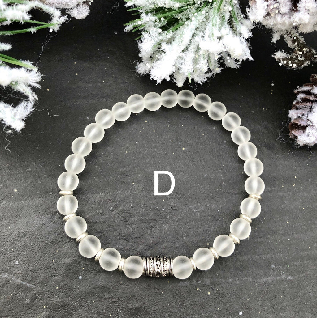MossberryandStone Winter Wonderland Beaded Bracelet Stack 6.5in Silver