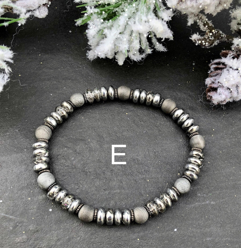 MossberryandStone Winter Wonderland Bracelet Stack 6-Piece Silver Beaded