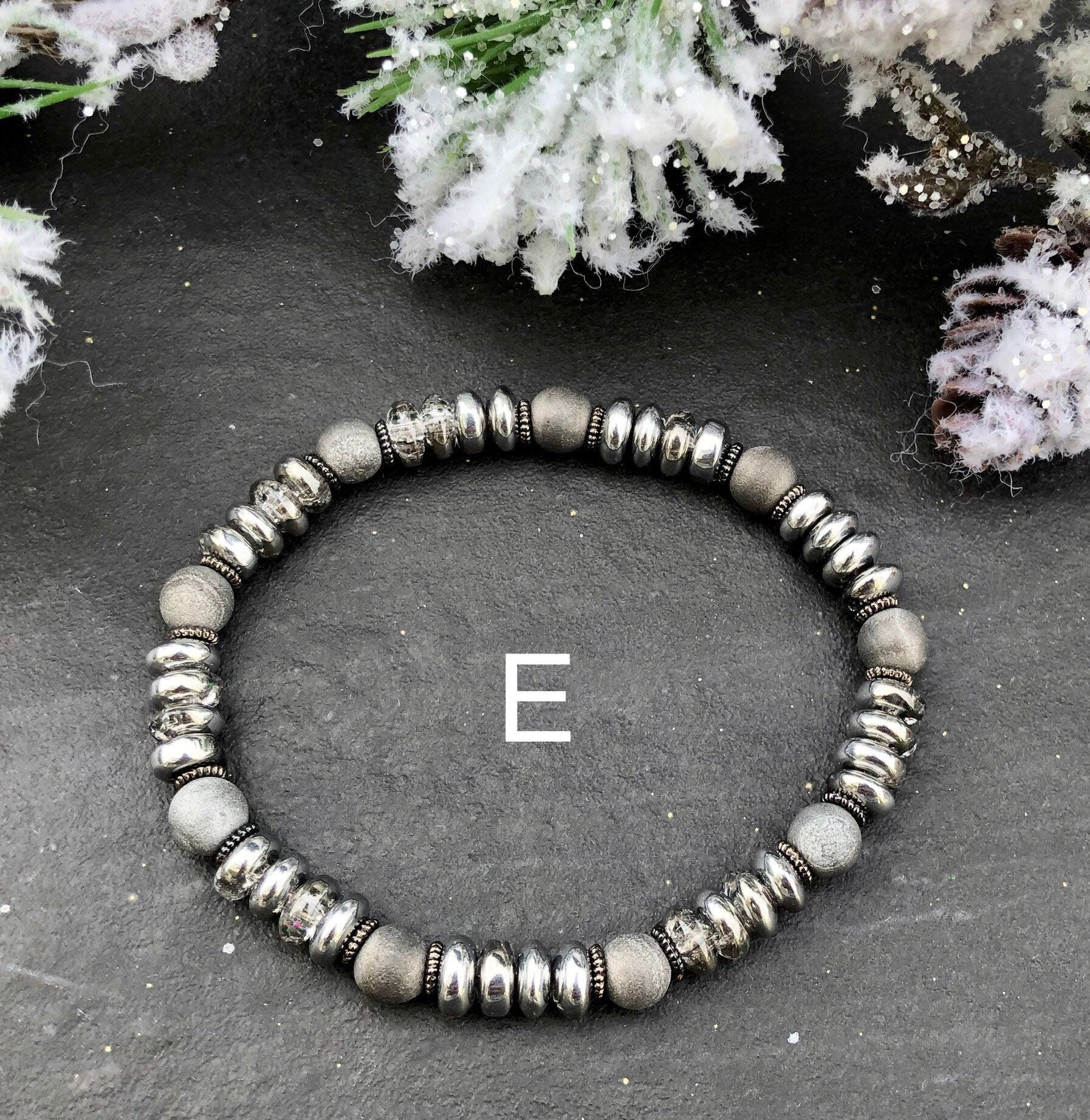 MossberryandStone Winter Wonderland Bracelet Stack 6-Piece Silver Beaded