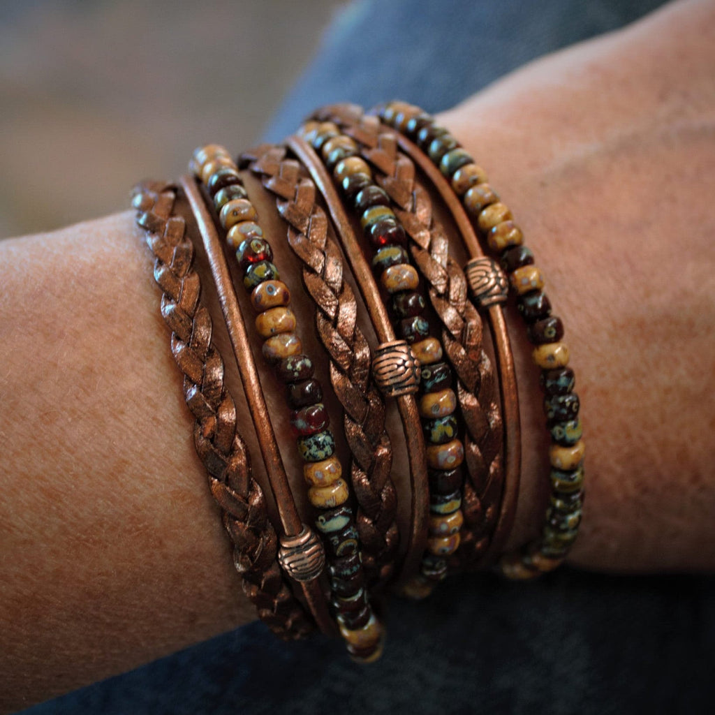 BohoWrapFrancesca Men's Leather Wrap Bracelet Beaded Copper Clasp