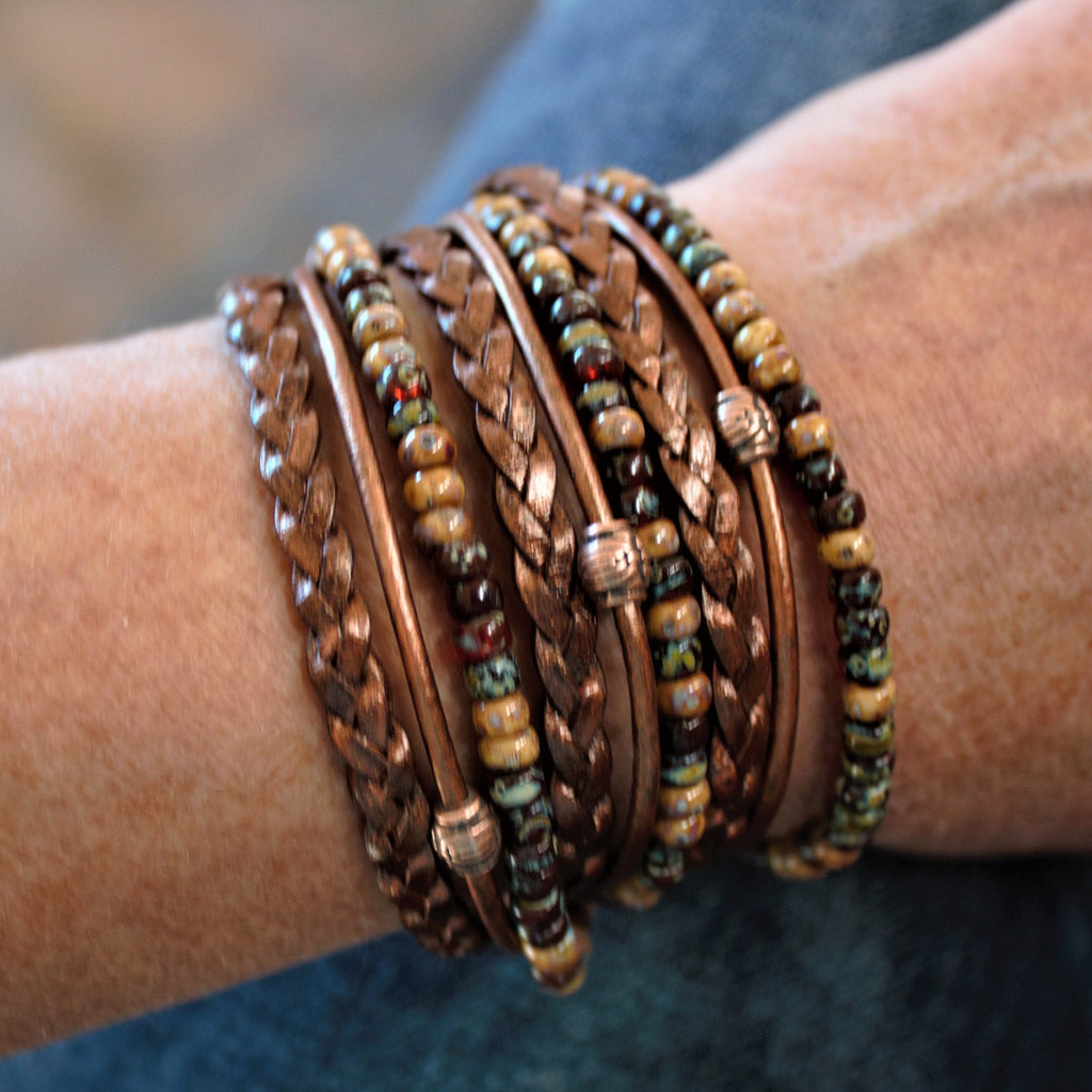 BohoWrapFrancesca Men's Leather Wrap Bracelet Beaded Copper Clasp