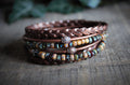 BohoWrapFrancesca Men's Leather Wrap Bracelet Beaded Copper Clasp