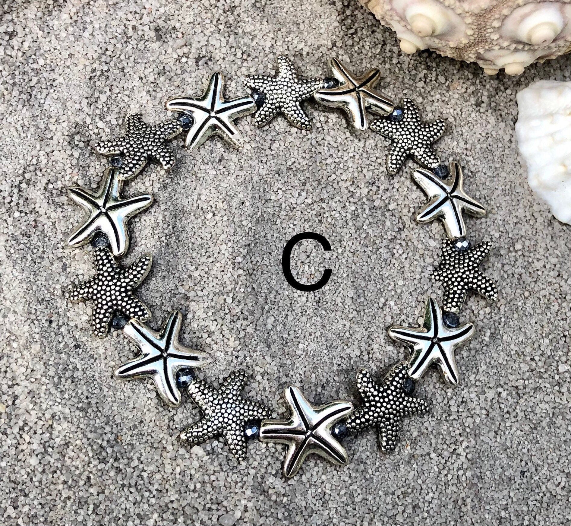 MossberryandStone Starfish Bracelet Stack 3-Piece Beaded Bracelet Set 6.5in