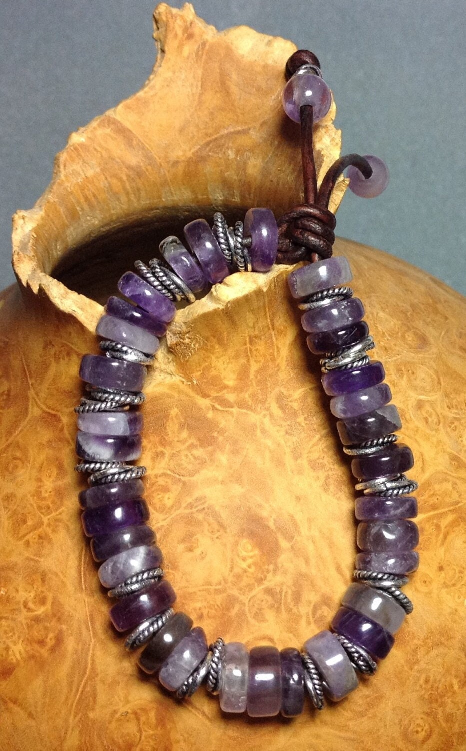 MossberryandStone Amethyst Leather Bracelet Sliding Knot