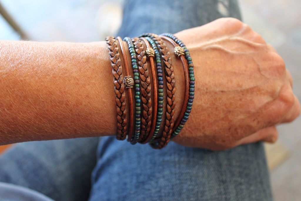 BohoWrapFrancesca Men's Leather Wrap Bracelet: Boho Beaded Style