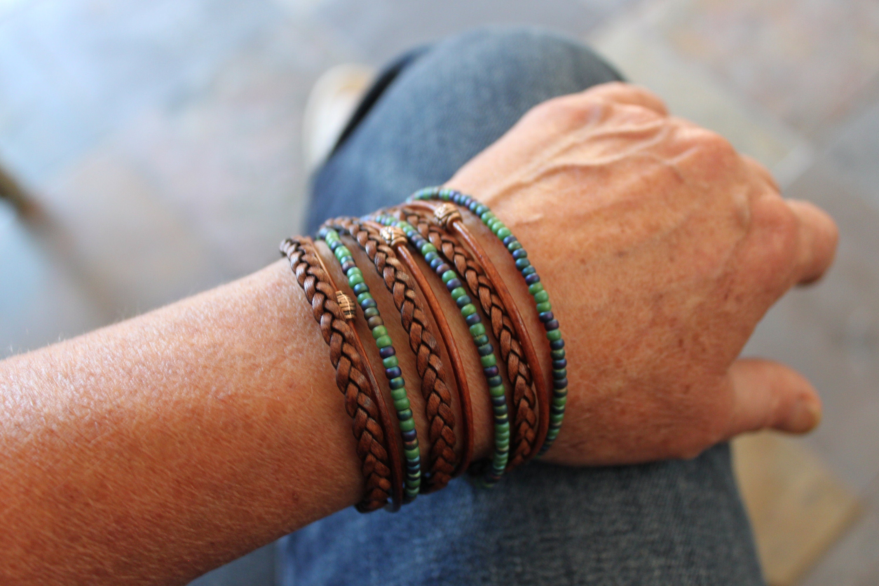 Boho Leather Wrap Bracelet Braided Napa Miyuki Beads
