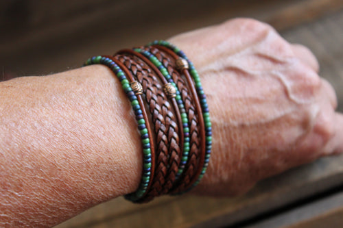 Boho Leather Wrap Bracelet Braided Napa Miyuki Beads
