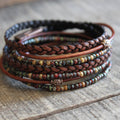 BohoWrapFrancesca Leather Wrap Bracelet Braided Napa Leather Miyuki Beads
