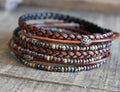Boho Leather Wrap Bracelet: Miyuki Seed Beads, Magnetic Clasp