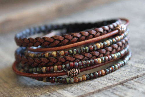 Boho Wrap Bracelet Braided Napa Leather Miyuki Beads
