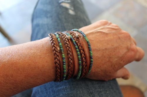 BohoWrapFrancesca Men's Leather Wrap Bracelet: Boho Beaded Style