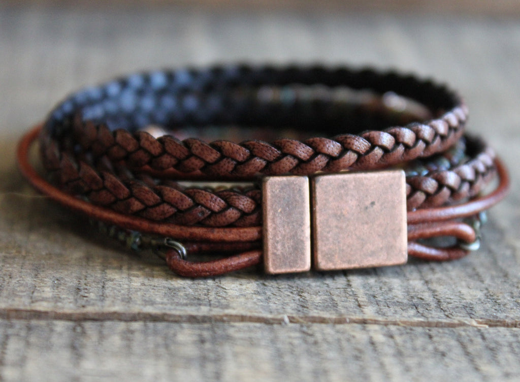 Boho Wrap Bracelet Braided Napa Leather Miyuki Beads