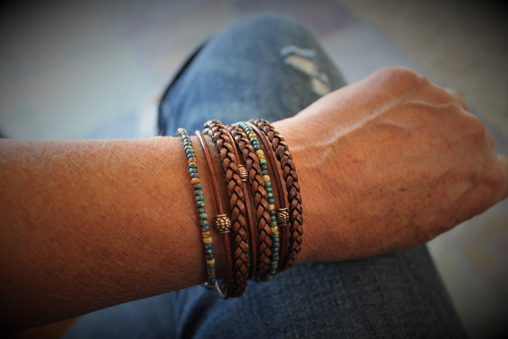 Men's Leather Wrap Bracelet: Boho Beaded Style