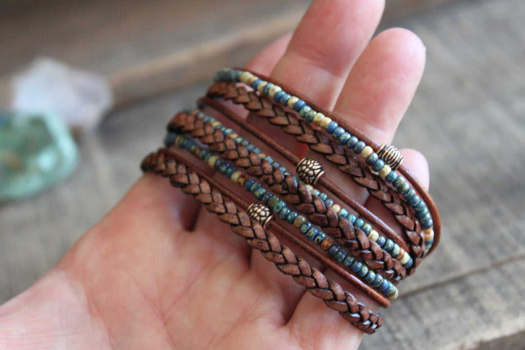 Men's Leather Wrap Bracelet: Boho Beaded Style