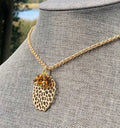 MossberryandStone Golden Amber Cluster Pendant Necklace Double Rollo Chain