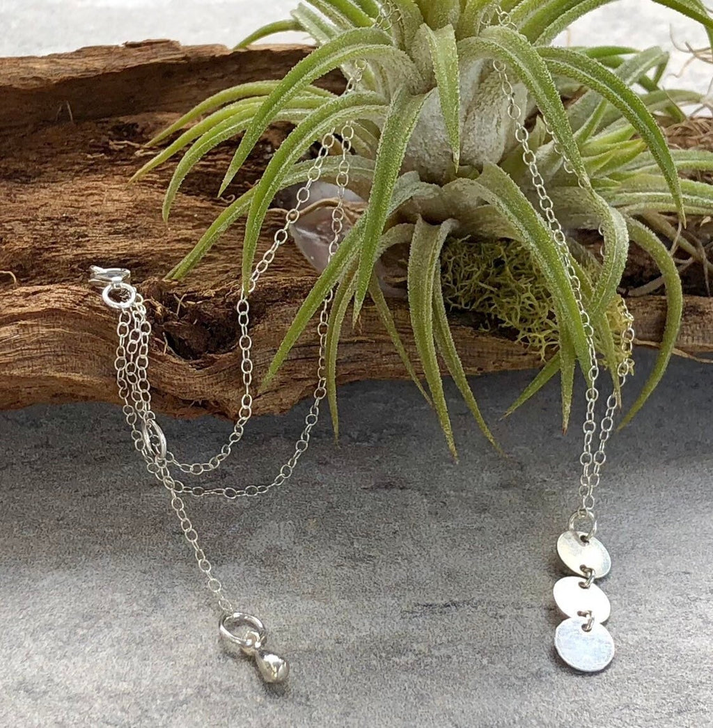 MossberryandStone Sterling Silver Triple Sequin Charm Necklace 14-16in Adjustable