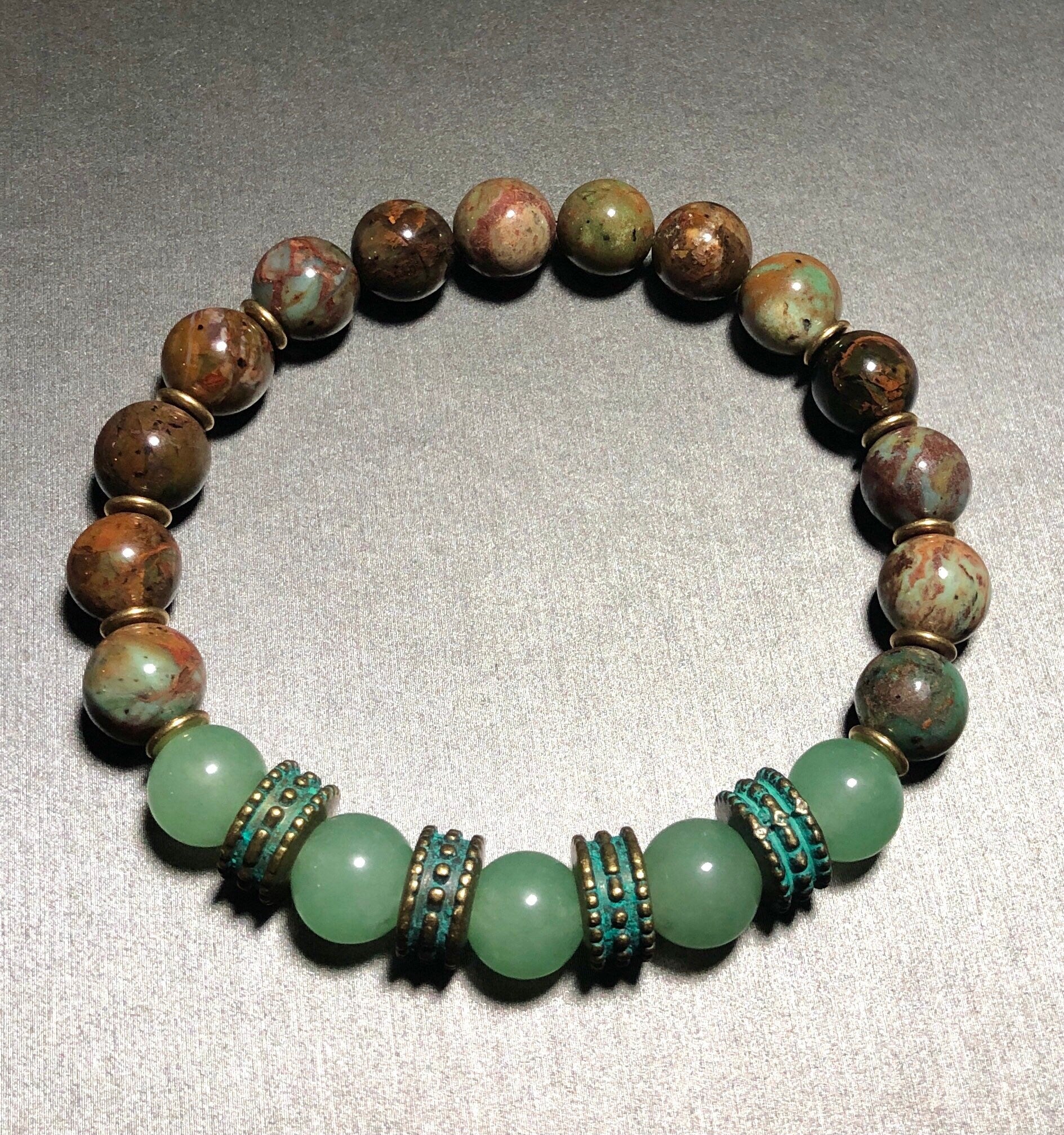 MossberryandStone Chinese Turquoise Aventurine Beaded Bracelet 10mm Unisex