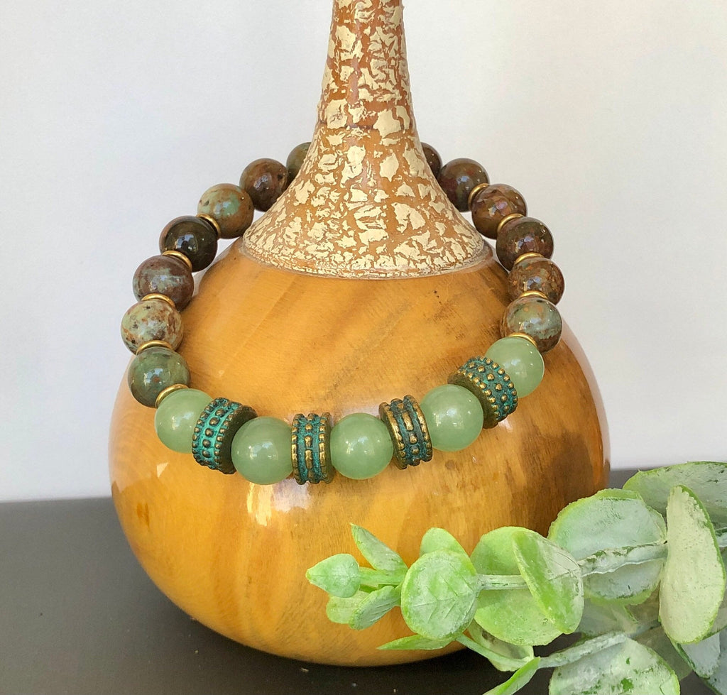 MossberryandStone Chinese Turquoise Aventurine Beaded Bracelet 10mm Unisex