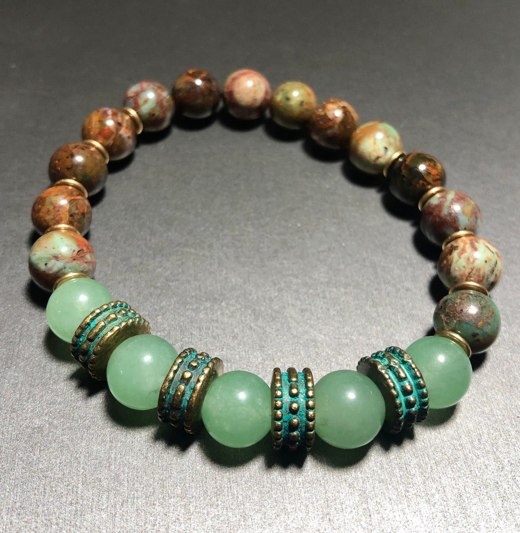 MossberryandStone Chinese Turquoise Aventurine Beaded Bracelet 10mm Unisex