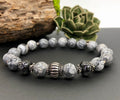MossberryandStone Sterling Silver and Picasso Jasper Beaded Bracelet Gray